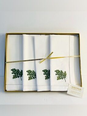 Sibona Embroidered Herb Napkin Set Cotton White Green Set of 4